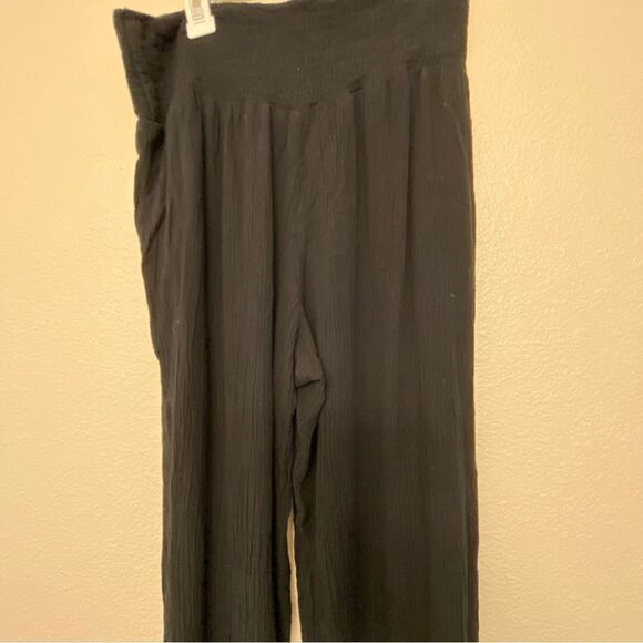 Three dots black rayon pull on gauze hi rise wide leg lounge pants size S - Picture 3 of 13